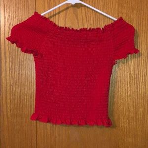 Red off the shoulder crop top